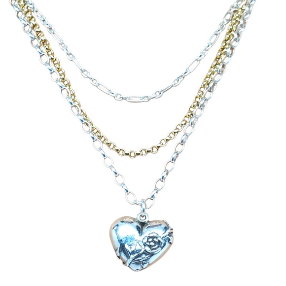 Sterling Silver Two Tone Layered Heart Shape Pendant Necklace #21291 - Picture 2 of 9